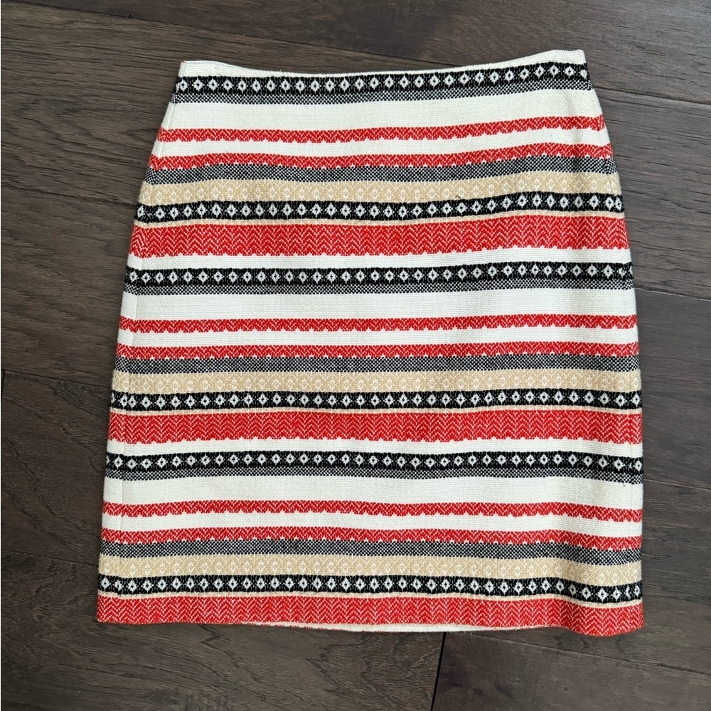 LOFT Red, Black, and Tan Striped Mini Skirt